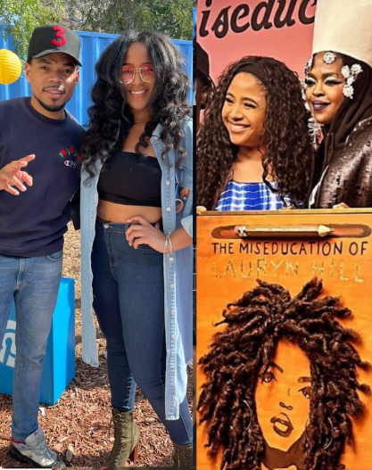 Tyler Clark, founder of Inspire by Tyler, with Chance the Rapper and Ms. Lauryn Hill artwork