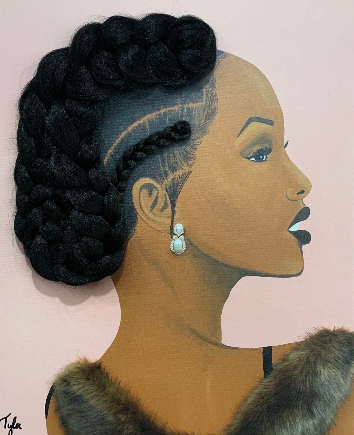 Elegant 3D hair art canvas, synthetic hair painting of a Black woman, luxury wall art