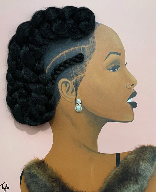 Elegant 3D hair art canvas, synthetic hair painting of a Black woman, luxury wall art